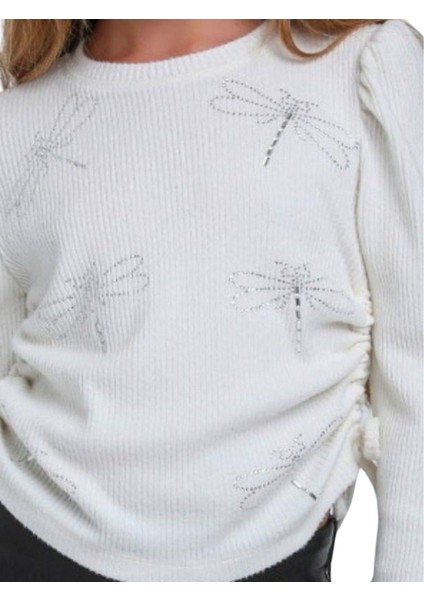 Kız Çocuk Balon Kol Model Yanları Ip Büzgü Ayarlamalı Yusufçuk Taşlı Ekru Renk Uzun Kol Badi fiyatları