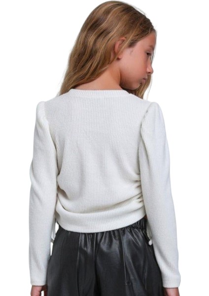 Kız Çocuk Balon Kol Model Yanları Ip Büzgü Ayarlamalı Yusufçuk Taşlı Ekru Renk Uzun Kol Badi modelleri