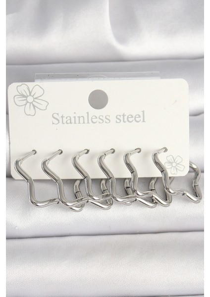 316L Çelik Gümüş Renk Yıldız Model Kadın Küpe Seti