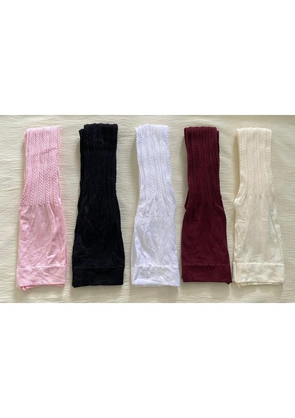 5 Adet Ekonomik Kız Çocuk Desenli Külotlu Çorap - Orta Kalın 80 Den Mevsimlik School Külotlu Çorap