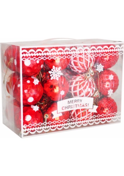 Yılbaşı Ağacı Süsleme Topları Seti 24 Adet Kırmızı Renk modelleri