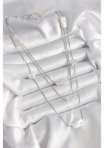 Pirinç Gümüş Renk Ezme Inci Model Çoklu Kadın Kolye fiyatları