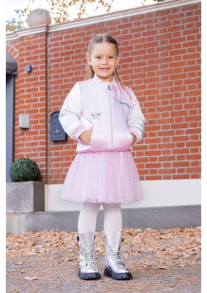 Kalpli Pullu Nakışlı Saten Kolej Ceket