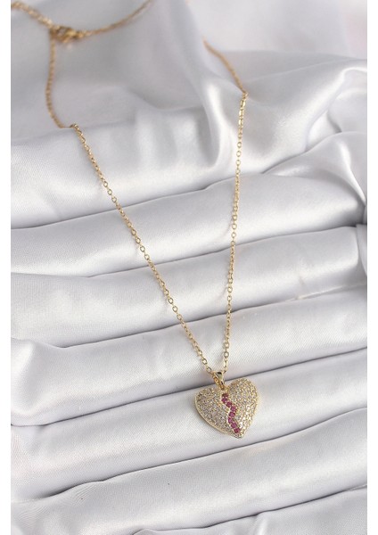 316L Çelik Gold Renk Zincir Zirkon Taşlı Kalp Model Kadın Kolye fiyatları