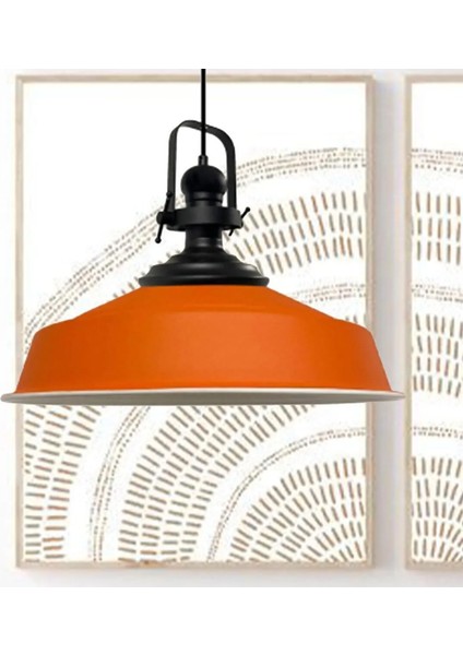 Turuncu Asaletli Tekli Avize Siyah Başlık Retro Sarkıt Lamba Restoran Cafe Salon Avizeleri