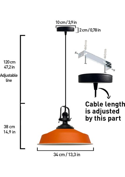 Turuncu Asaletli Tekli Avize Siyah Başlık Retro Sarkıt Lamba Restoran Cafe Salon Avizeleri fiyatları