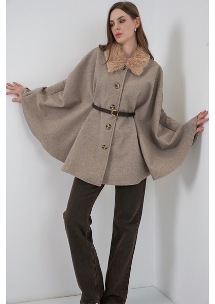 Kadın Kemerli Kaşe Panço 9165 - Taş fiyatları