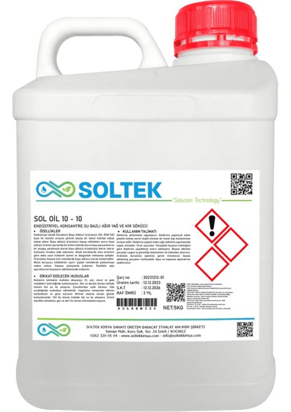 Endüstriyel Yağ Çözücü Kimyasal -Sol Oil 10-10–5 kg