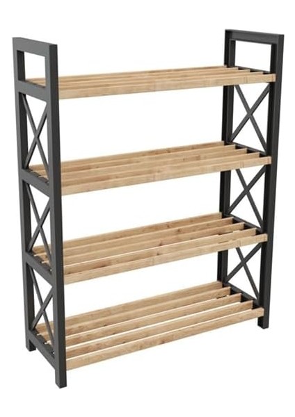 4 Katlı – 45X18X64 Cm, Plastik Yan Ayaklı Mdf Raflı Ayakkabı Düzenleyici, Temizlenebilir, Modern Tasarım, Dayanıklı ve Pratik Saklama Ünitesi