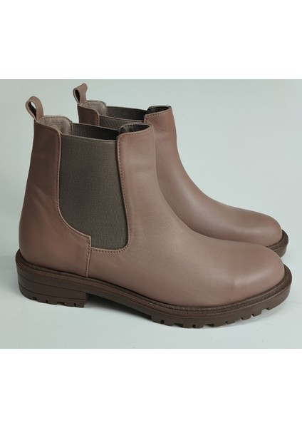Kadın Hakiki Deri Lastikli Ten Deri Bot