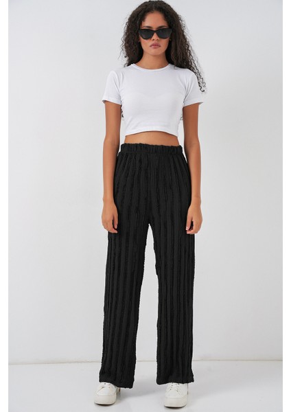 Kadın Dokulu Esnek Örme Pantolon 30057 - Siyah