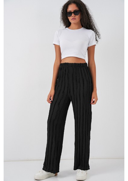 Kadın Dokulu Esnek Örme Pantolon 30057 - Siyah modelleri