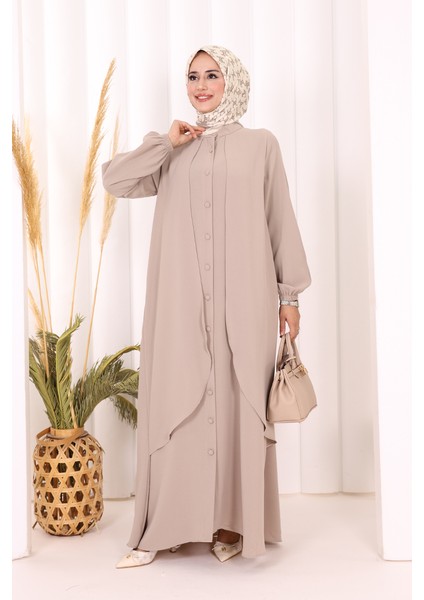 Boydan Düğmeli Elbise 6045 Vizon