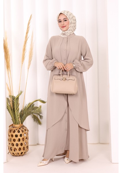 Boydan Düğmeli Elbise 6045 Vizon fiyatları