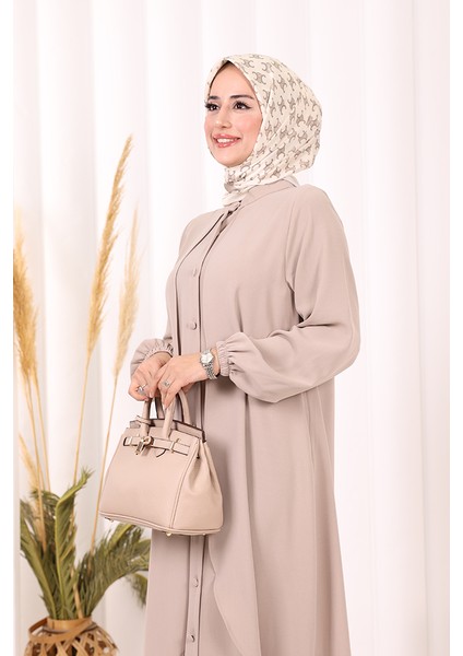 Boydan Düğmeli Elbise 6045 Vizon fırsatları