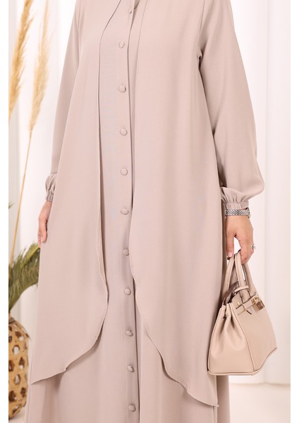 Boydan Düğmeli Elbise 6045 Vizon indirimleri