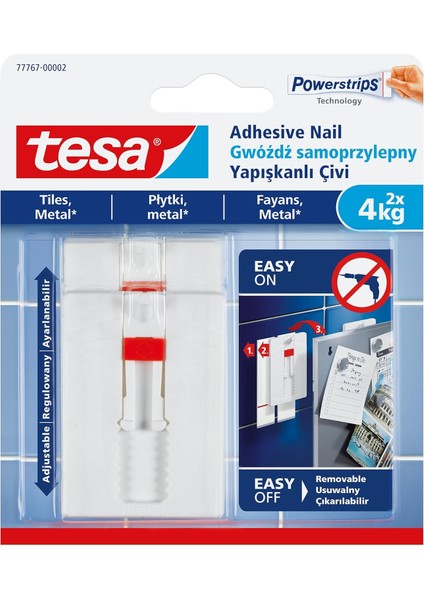 77767 – 00002 – 00 Ayarlanabilir Kendinden Yapışkanlı Tırnak, Metal ve Düz Yüzeyler Için, Beyaz