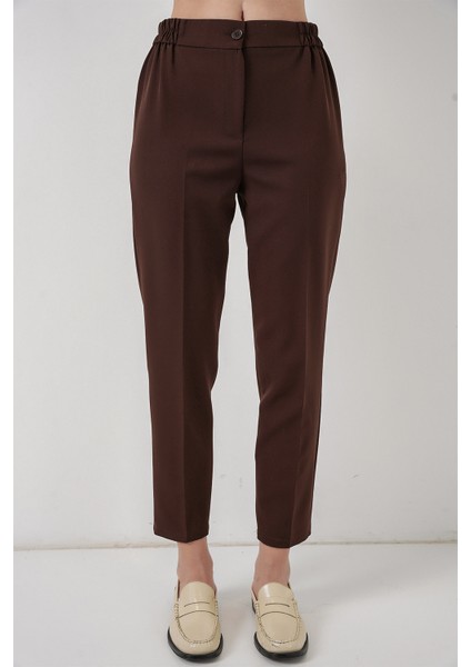 Kadın Beli Lastikli Kumaş Pantolon 30058 - Kahverengi fiyatları