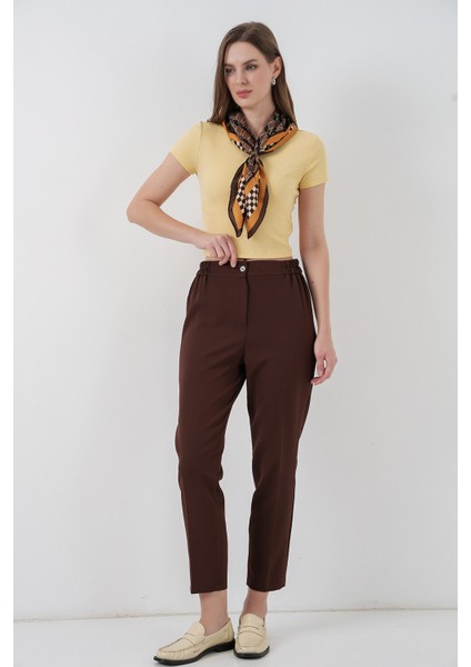 Kadın Beli Lastikli Kumaş Pantolon 30058 - Kahverengi modelleri