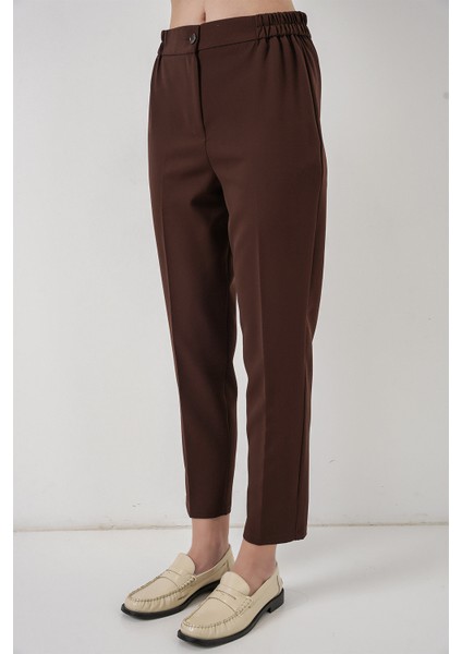 Kadın Beli Lastikli Kumaş Pantolon 30058 - Kahverengi fırsatları