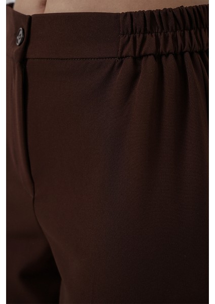 Kadın Beli Lastikli Kumaş Pantolon 30058 - Kahverengi indirimleri