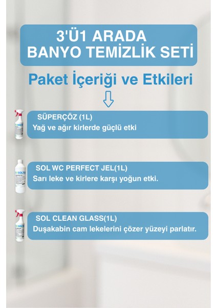 3'ü1 Arada Etkili ve Güçlü Banyo Temizlik Seti (3'lü Set) fiyatları