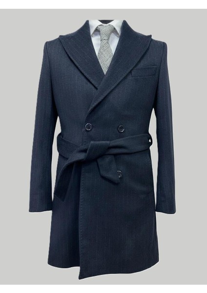 Lacivert Çizgili Erkek Kaban