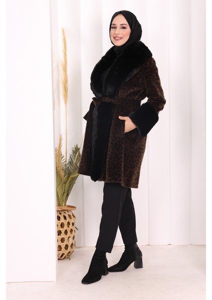 Leopar Kürklü Kaban 70062-1 Kahverengi modelleri