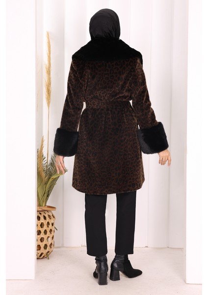 Leopar Kürklü Kaban 70062-1 Kahverengi fırsatları