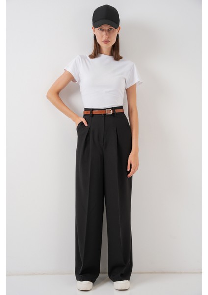 Kadın Yüksek Bel Palazzo Pantolon 30051 - Siyah