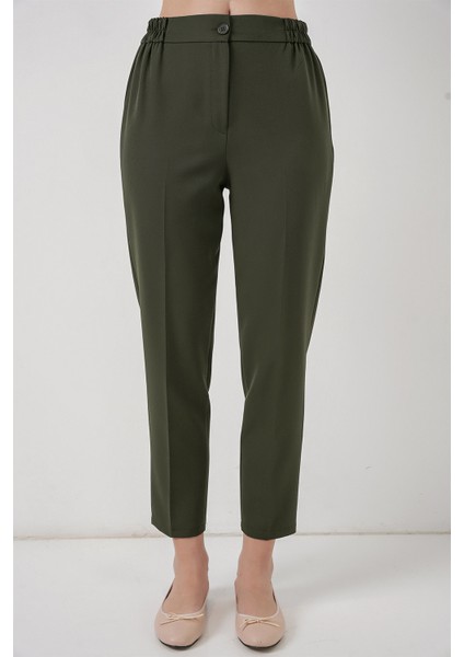 Kadın Beli Lastikli Kumaş Pantolon 30058 - Haki fiyatları
