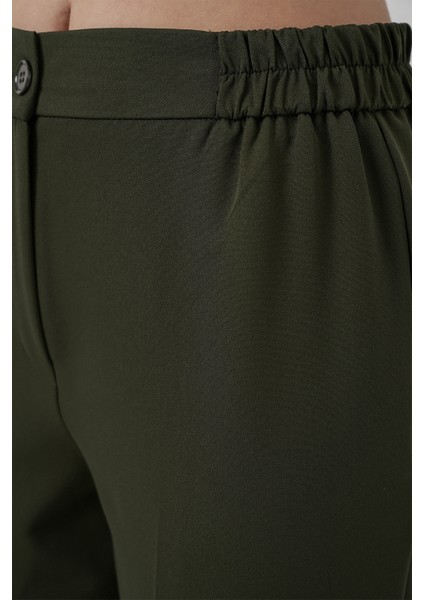 Kadın Beli Lastikli Kumaş Pantolon 30058 - Haki indirimleri