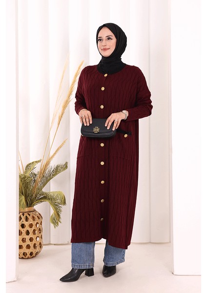 Desenli Triko Hırka 18207 Mürdüm fiyatları