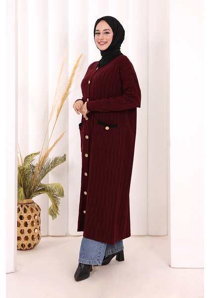 Desenli Triko Hırka 18207 Mürdüm fırsatları