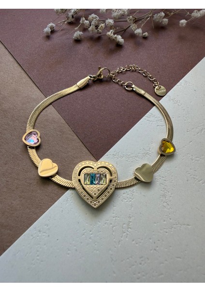 Kalpli Renkli Taşlı Italyan Zincir Bileklik modelleri