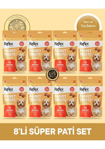Plus Pocket Treats Deri ve Tüy Bakımı Köpek Maması 8'li Süper Pati Set 8X70 gr