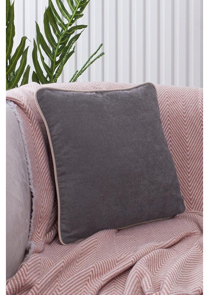 Renk Seçenekli Krem Biyeli Gri Kırlent Kılıfı Dekoratif Düz Sade Panoroma Panbiy Gri Krem 45X45