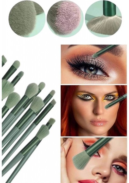 Makyaj Fırça Seti Yeşil 13 Parça Fondöten Fırçası Allık Fırçası Far Fırçası