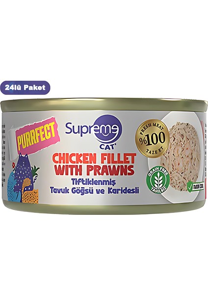 Tiftiklenmiş Tavuk Göğüsü ve Karidesli Yetişkin Konserve Kedi Maması 70GR 24LÜ