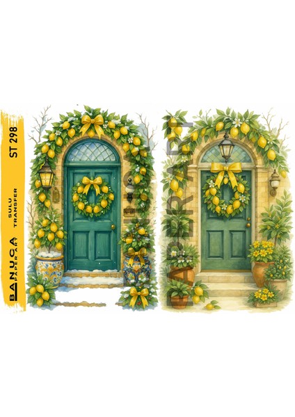 ST298 Limon Dekorlu Kapı Desenli 25*35 cm Açık Zemin Sulu Transfer