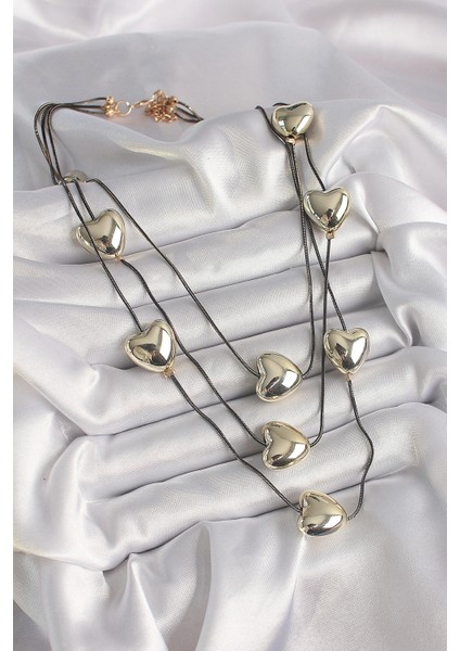 Pirinç Füme Renk Zincir 3D Gold Renk Kalp Model Kadın Kolye fiyatları