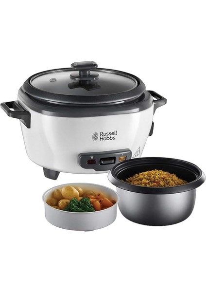 Hobbs Orta Boy Pirinç Pişirici, Paslanmaz Çelik/beyaz, Yapışmaz Kaplama, Bulaşık Makinesinde Yıkanabilir, 300 Watt) 27030-56, Bir Seferde 6 Porsiyon (Porsiyon Başına 200 Grama Kadar)