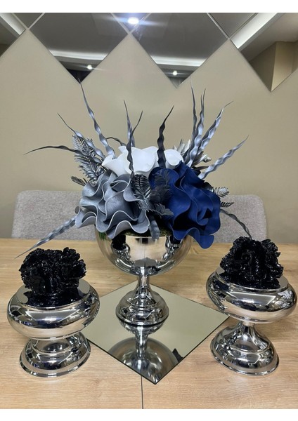 Gümüş Ayaklı 3 Parça Eva Aranjman Seti-Hediyelik