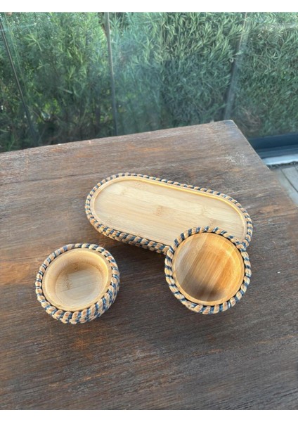 Hasır Görünümlü 3’lü Bambudan Sunum Seti – Doğal ve Şık Sofra Takımı modelleri