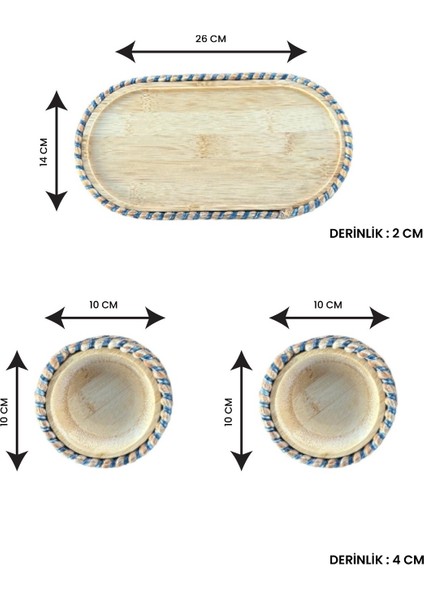 Hasır Görünümlü 3’lü Bambudan Sunum Seti – Doğal ve Şık Sofra Takımı