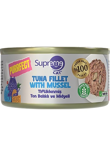 Tiftiklenmiş Ton Balıklı ve Midyeli Yetişkin Konserve Kedi Maması 70GR