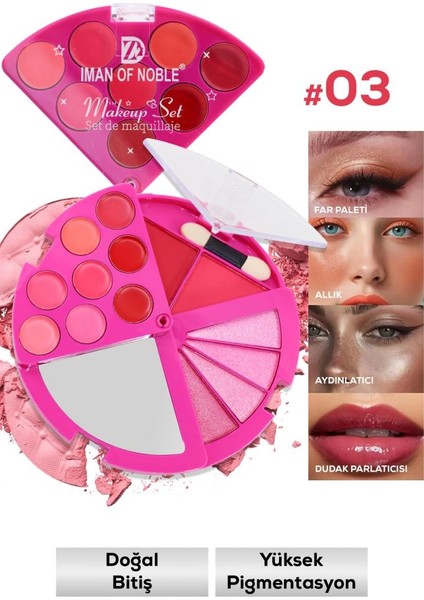 3'lü Katlanabilir Far, Allık ve Ruj Paleti No:3