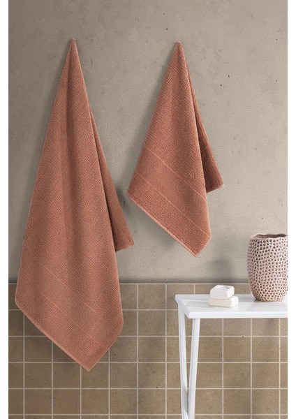 Tekstil | 50X90-70X140 cm 2'li Havlu SETI,%100 Pamuklu Havlu Takımı Kiremit