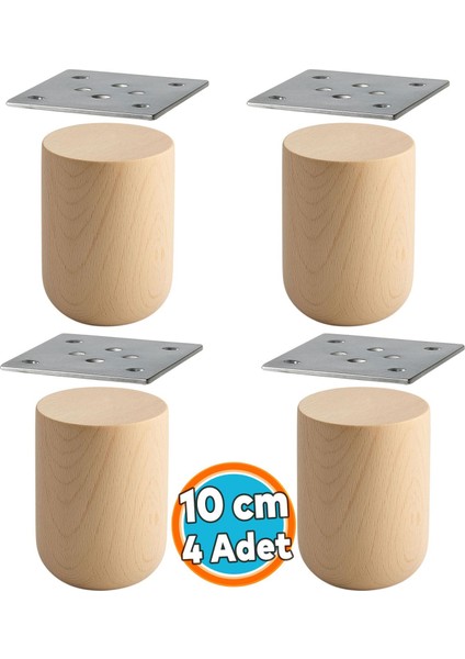Doğal Ahşap 4 Adet Ayak Boyasız Ham Silindir Mobilya Koltuk Kanepe Ayağı Aparat Dahil Bohem 10 cm