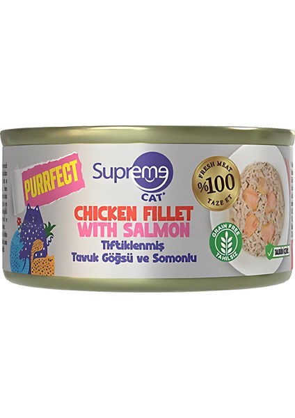 Tiftiklenmiş Tavuk Göğüsü ve Somonlu Yetişkin Konserve Kedi Maması 70GR